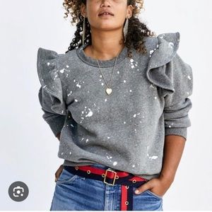 Clare V Splatter Paint Grey Sweatshirt Flutter shoulders
